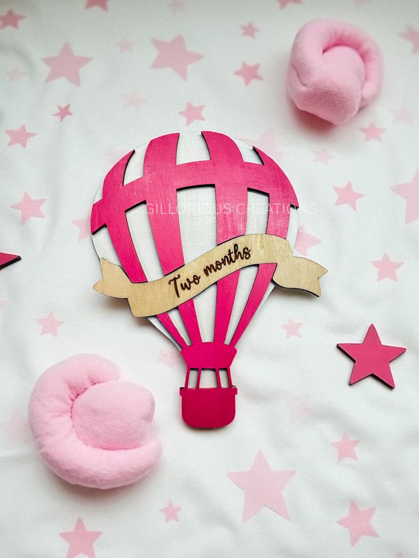 Baby Hot Air Balloon Milestone Disc Set - Pink or Blue with Interchangeable Monthly Banners