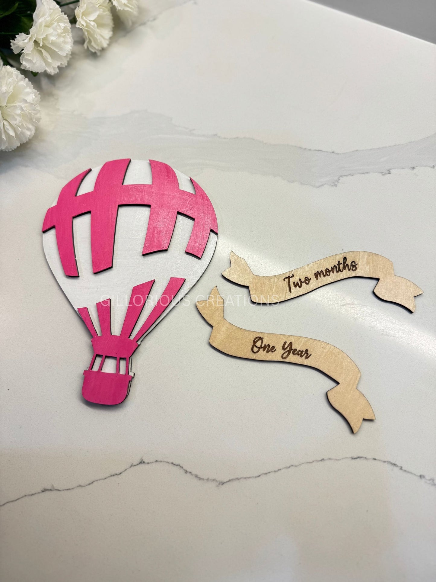 Baby Hot Air Balloon Milestone Disc Set - Pink or Blue with Interchangeable Monthly Banners