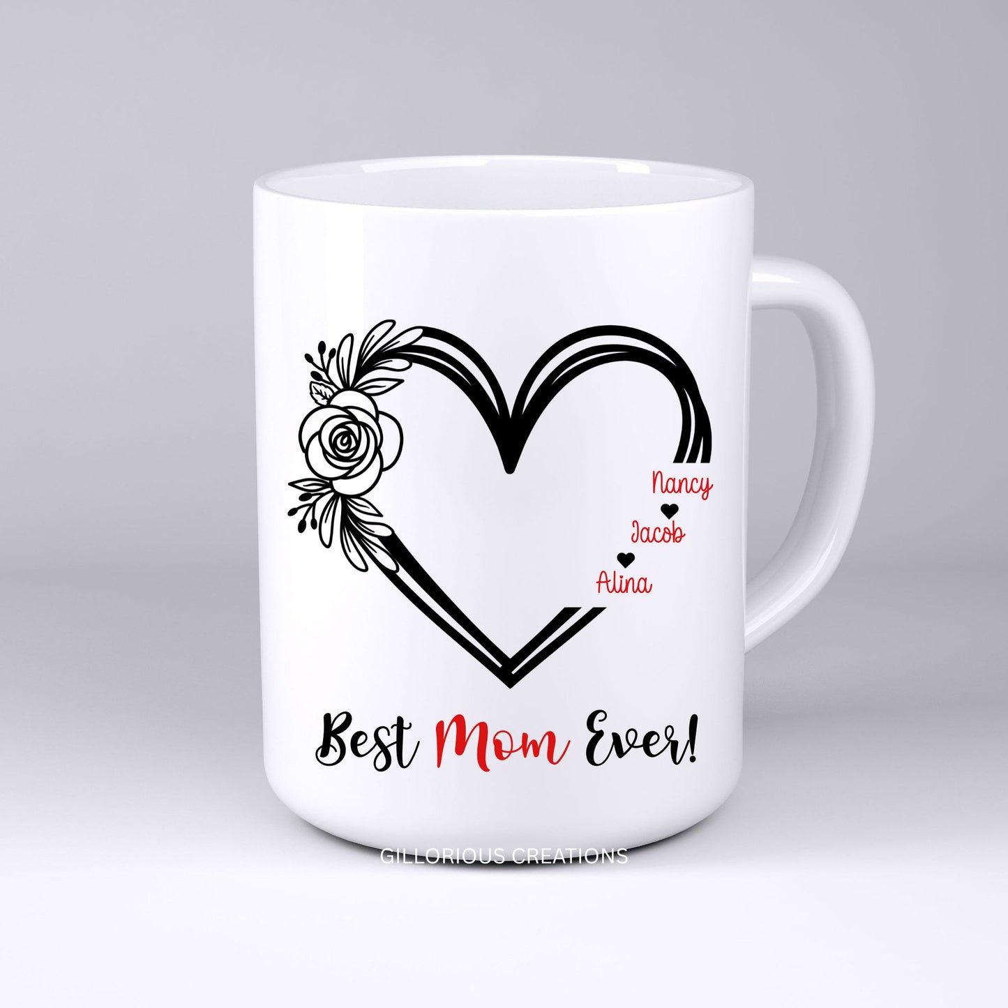 Personalized Heart Best "Mom" Ever or Best "Grandma" Ever Mug with Kids’ Names