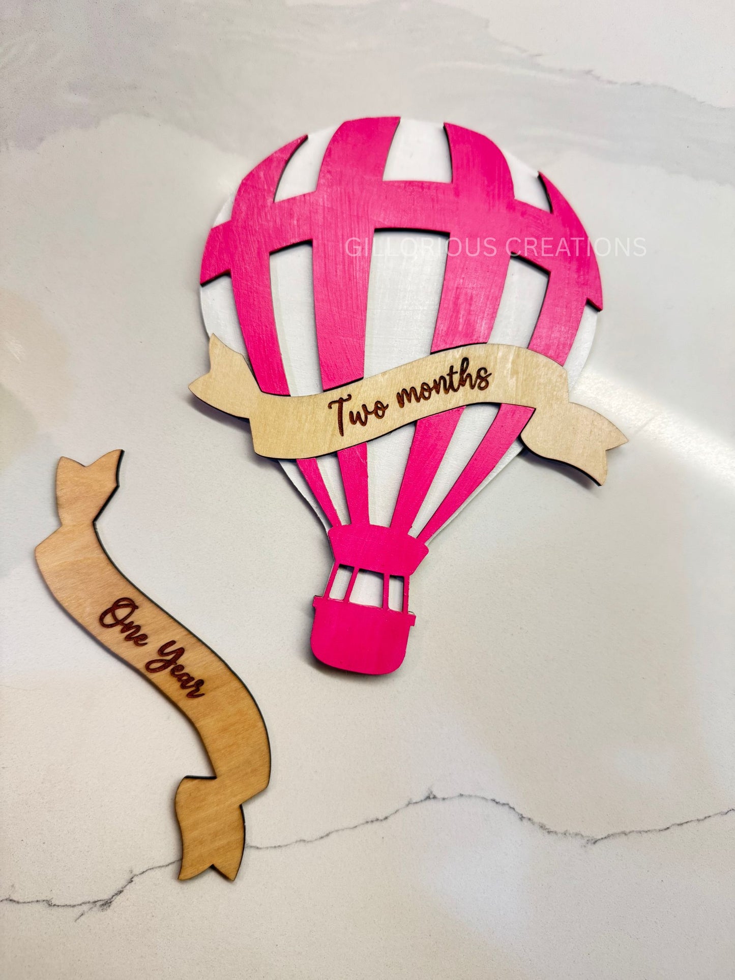 Baby Hot Air Balloon Milestone Disc Set - Pink or Blue with Interchangeable Monthly Banners