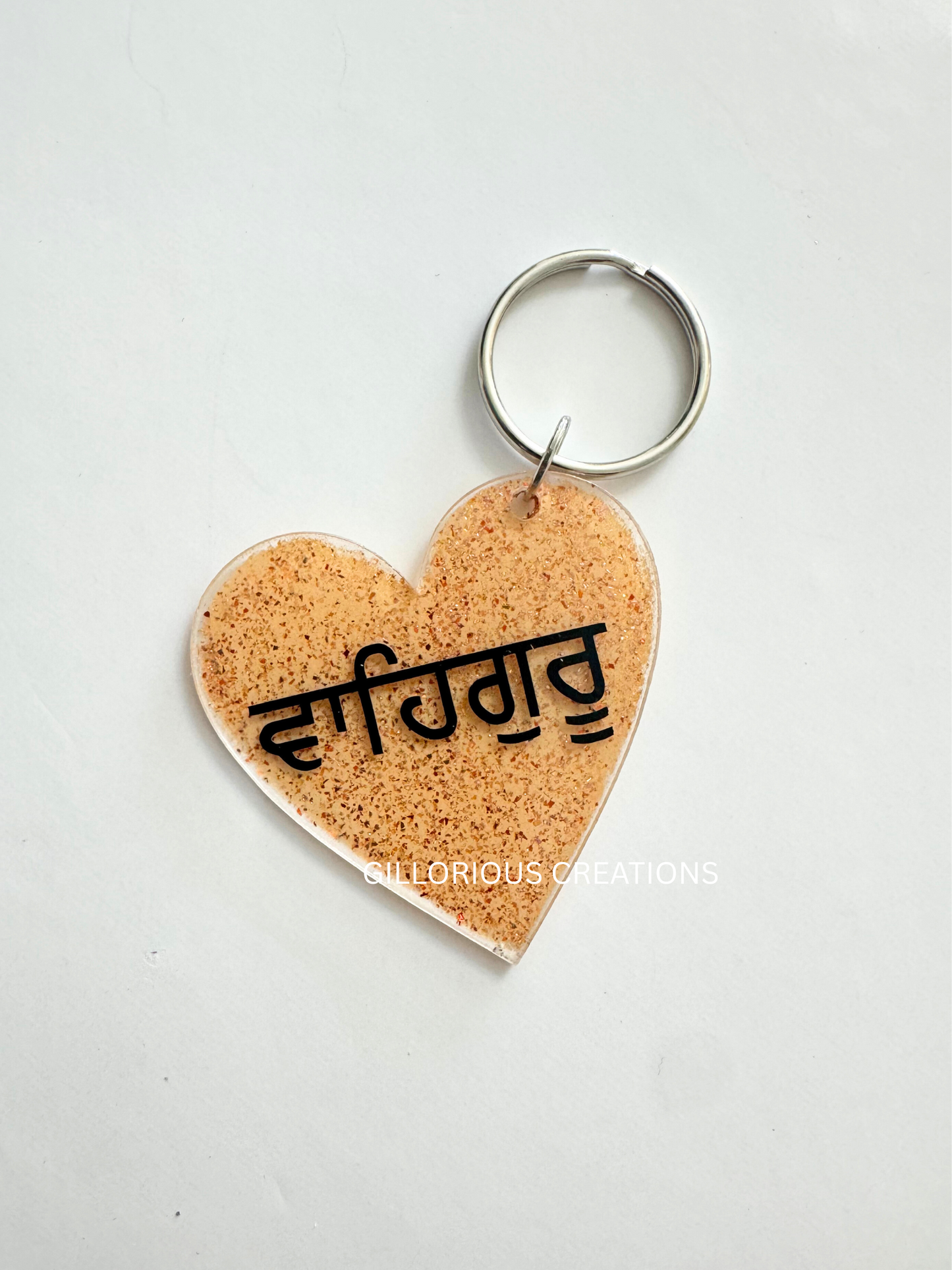 Waheguru Rose Gold Glitter Sikh Keychain