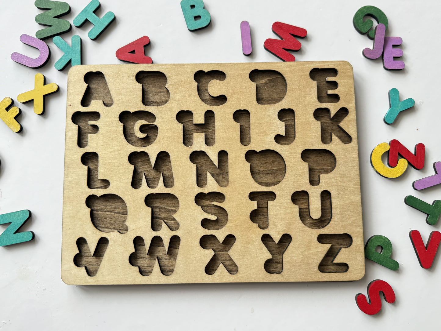 Coloured English Alphabet Wooden Puzzle - Montessori ABC Toy