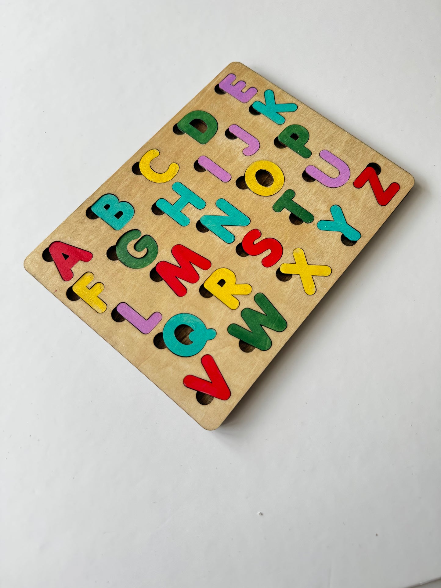 Coloured English Alphabet Wooden Puzzle - Montessori ABC Toy