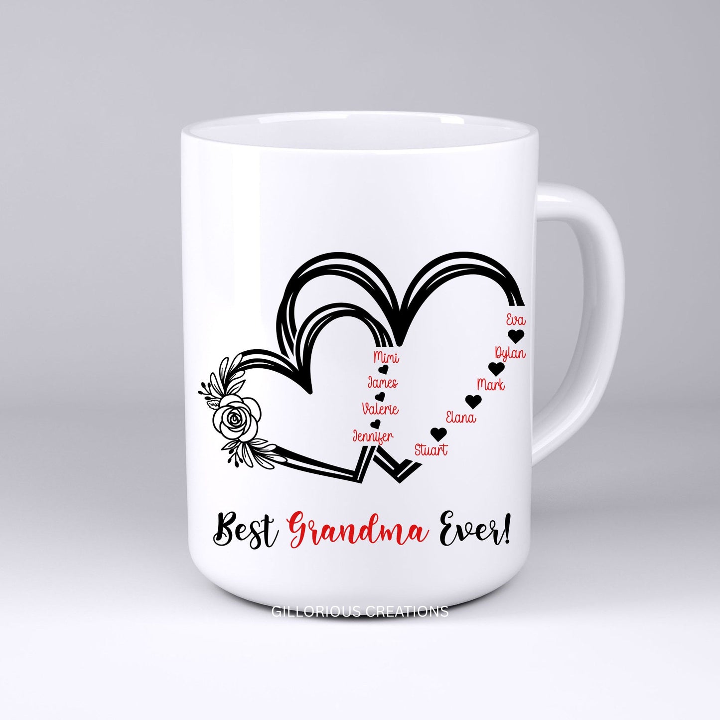 Personalized Heart Best "Mom" Ever or Best "Grandma" Ever Mug with Kids’ Names