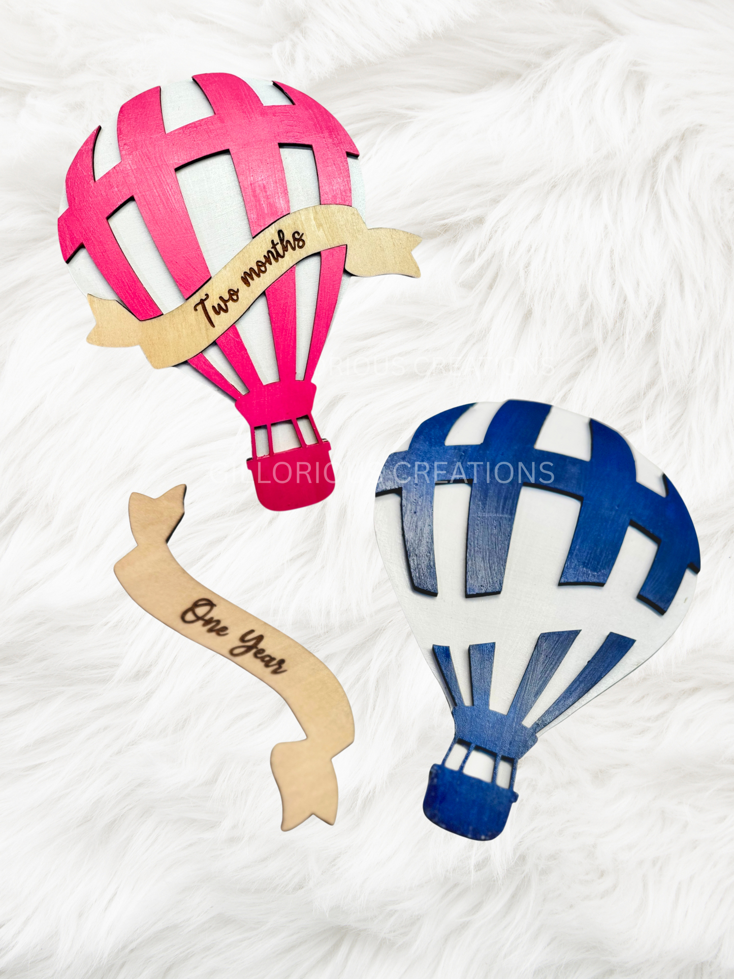 Baby Hot Air Balloon Milestone Disc Set - Pink or Blue with Interchangeable Monthly Banners