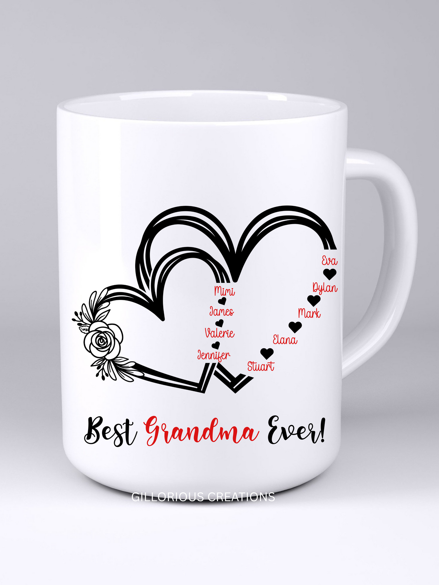 Personalized Heart Best "Mom" Ever or Best "Grandma" Ever Mug with Kids’ Names