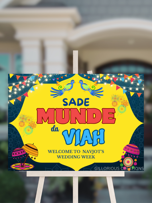 Sade Munde Da Viah - Vibrant Punjabi Wedding Welcome Sign