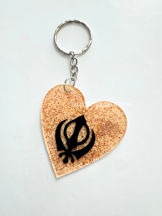 Khanda Custom Rose Gold Glitter Sikh Keychain