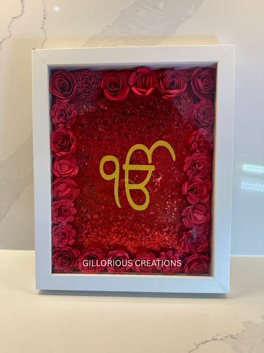 'Ik Onkar' Sikh Red & Gold Glitter Modern Shadowbox
