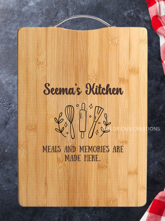 Meals and Memories are Made Here - Personalized Engraved Cutting Board with Custom Name
