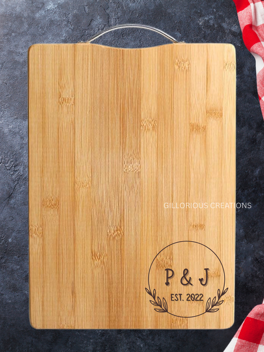Couple Initials Cutting Board with EST Year - Personalized Wedding or Anniversary Gift