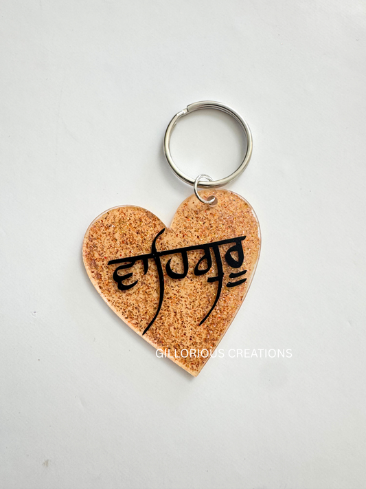 Waheguru Rose Gold Glitter Sikh Keychain