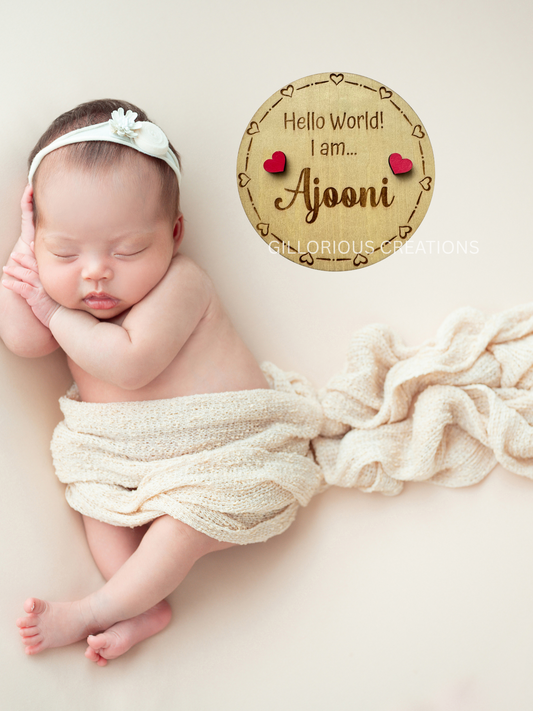 Baby Birth Announcement Disc with Custom Newborn Name - Heart themed