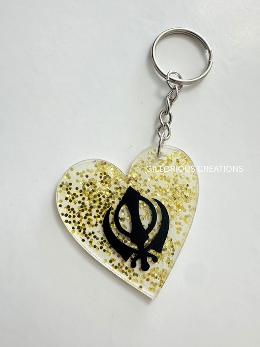 Khanda Sikh Gold Glitter Keychain