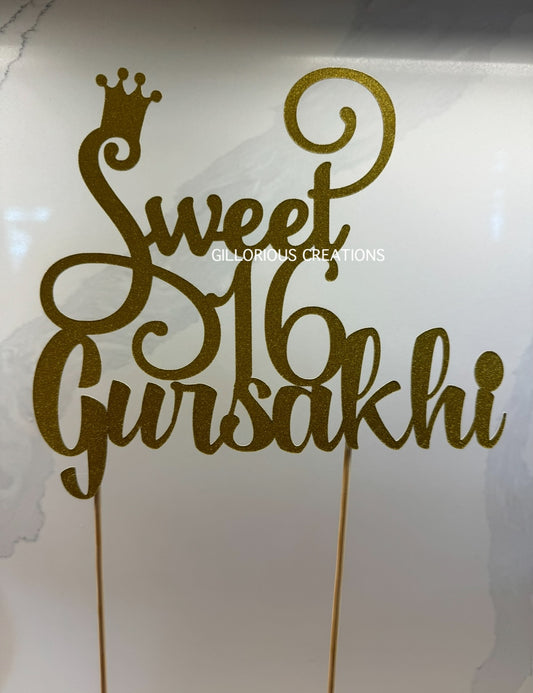 CakeTopper Sweet 16 - Personalized Name & Colour - Glitter Cardstock