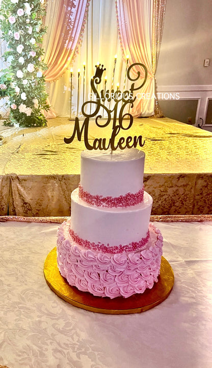CakeTopper Sweet 16 - Personalized Name & Colour - Glitter Cardstock