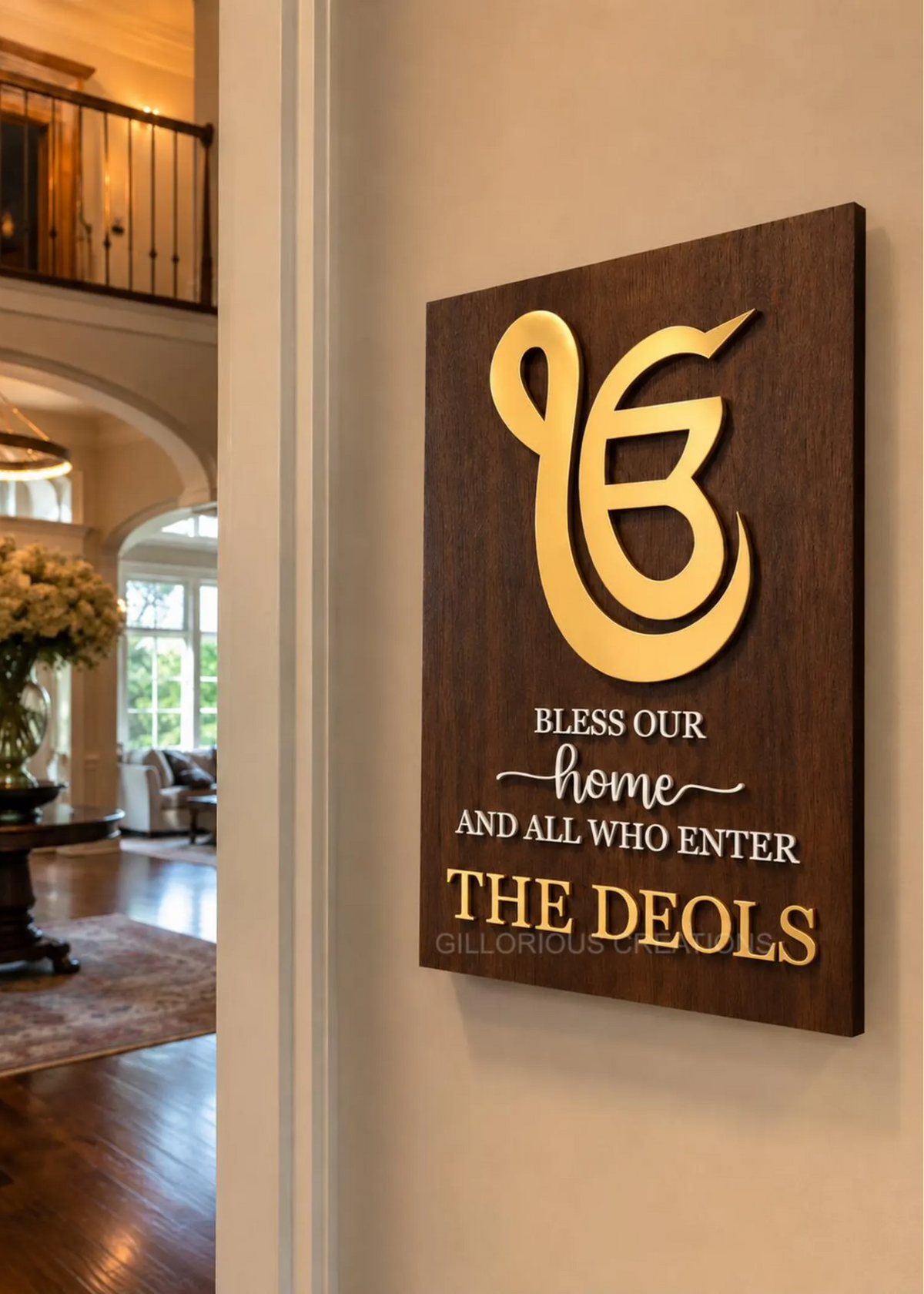 Personalized Sikh Ik Onkar Bless Our Home wooden wall sign with custom family name